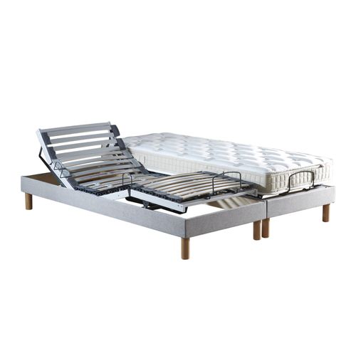 Lit Électrique De Relaxation Lattes + Matelas 100% Latex Gris Clair 140x190 cm