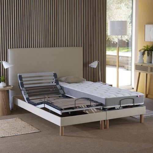 Lit Électrique Relaxation Lattes + Matelas Mousse 35hr Beige 140x190 cm