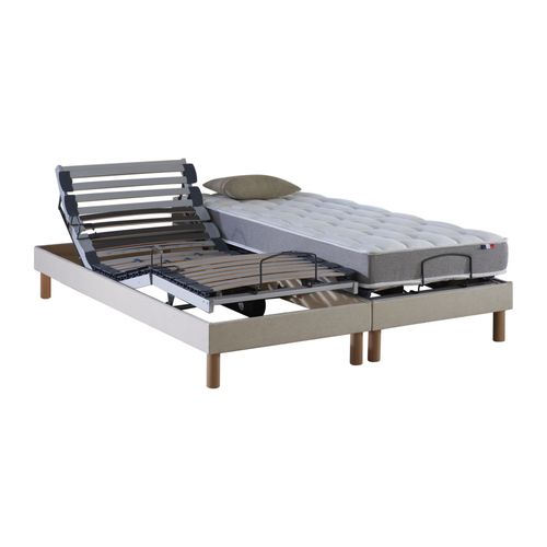 Lit Électrique Relaxation Lattes + Matelas Mousse 35hr Beige 140x190 cm