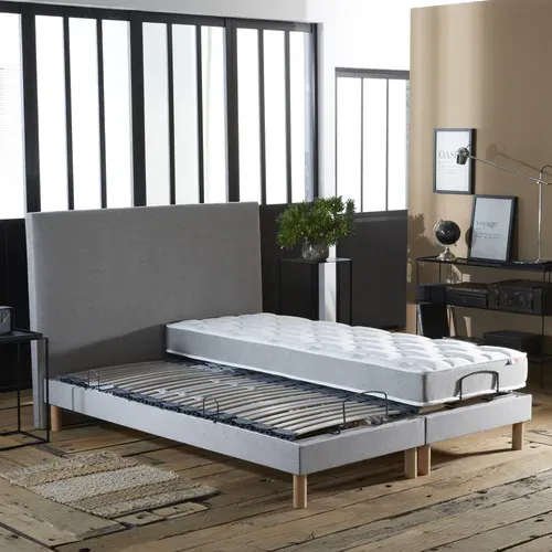 Lit Électrique Relaxation Lattes + Matelas Mousse 35hr Gris Clair 140x190 cm