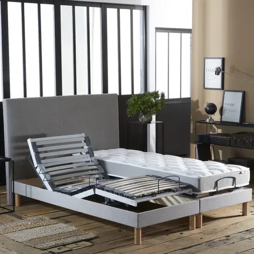 Lit Électrique Relaxation Lattes + Matelas Mousse 35hr Gris Clair 140x190 cm