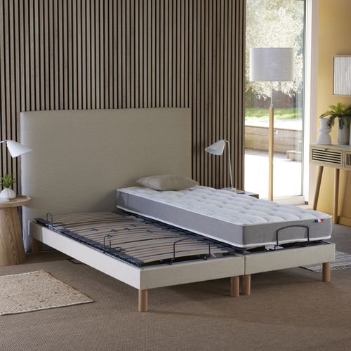 Lit Électrique Relaxation Lattes + Matelas Mousse 35hr Beige 160x200 Cm