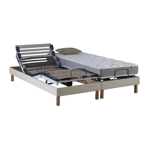 Lit Électrique Relaxation Lattes + Matelas Mousse 35hr Beige 180x200 Cm