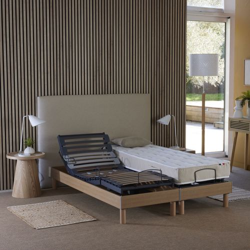 Lit Électrique Relaxation Multi Lattes Chêne Clair Made In France 80 X 200