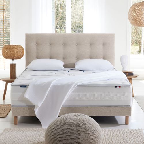 Sommier Tapissier Eden Crème Bois Massif Chenille Bouclettes 140x200