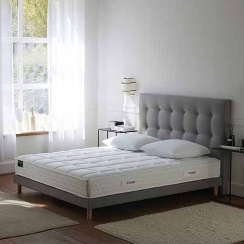 Ensemble Matelas Ressorts Tudor 7 Zones H 22 Cm + Sommier + Tete De Lit Capitonnee Gris 140x190