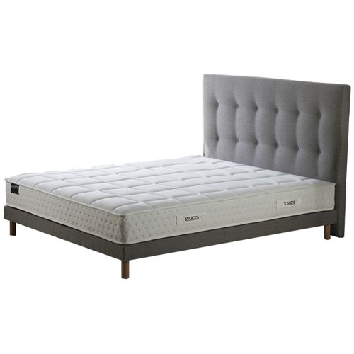 Ensemble Matelas Ressorts Tudor 7 Zones H 22 Cm + Sommier + Tete De Lit Capitonnee Gris 140x190