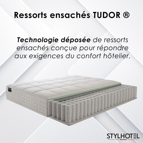 Ensemble Matelas Ressorts Tudor 7 Zones H 22 Cm + Sommier + Tete De Lit Capitonnee Gris 140x190