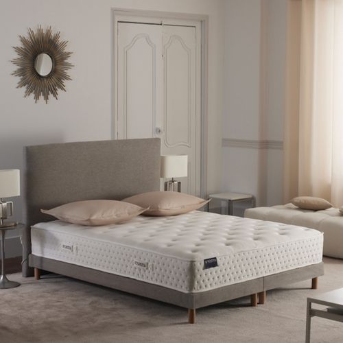 Ensemble Matelas Ressorts Tudor 7 Zones H 26 Cm + Sommier + Tete De Lit Lisse Gris 2x90x200