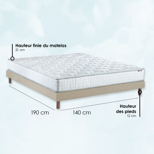 Pack Matelas Ressorts Astre + Sommier Kit Beige + Couette Et Oreillers 140x190