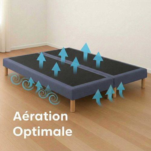 Sommier Tapissier à Lattes Fixes Bleu, Couchage Ferme, Soutien Optimal Dimensions - 2x90 X 200 Cm