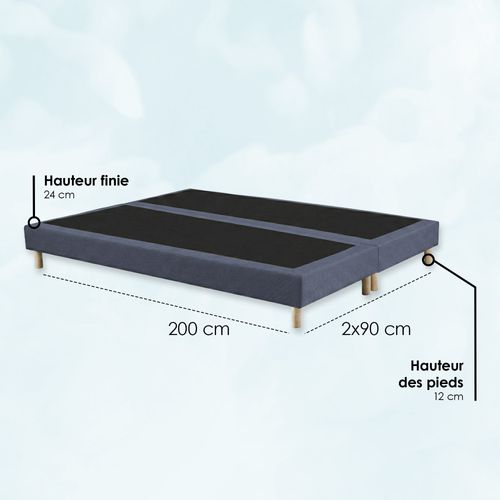 Sommier Tapissier à Lattes Fixes Bleu, Couchage Ferme, Soutien Optimal Dimensions - 2x90 X 200 Cm