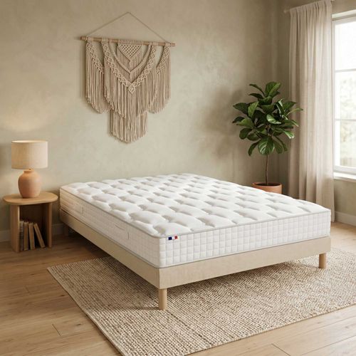 Ensemble Matelas Ressorts H24cm Sommier En Kit 140x200 Beige
