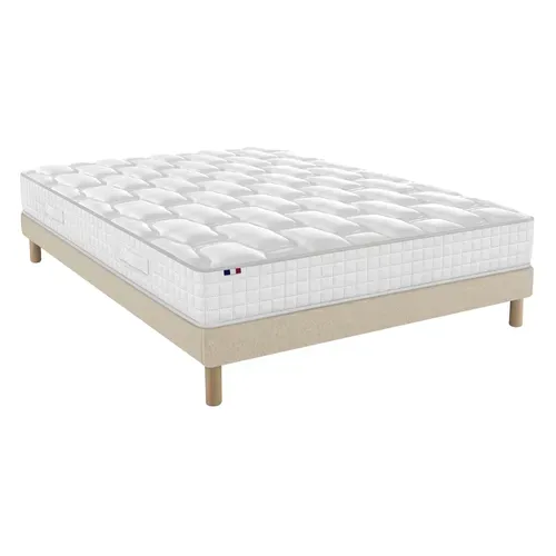 Ensemble Matelas Ressorts H24cm Sommier En Kit 140x200 Beige