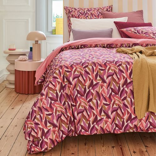 Parure De Lit Imprimée En Percale De Coton Rose 260x240