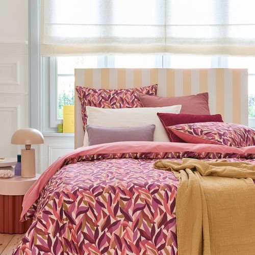 Parure De Lit Imprimée En Percale De Coton Rose 260x240