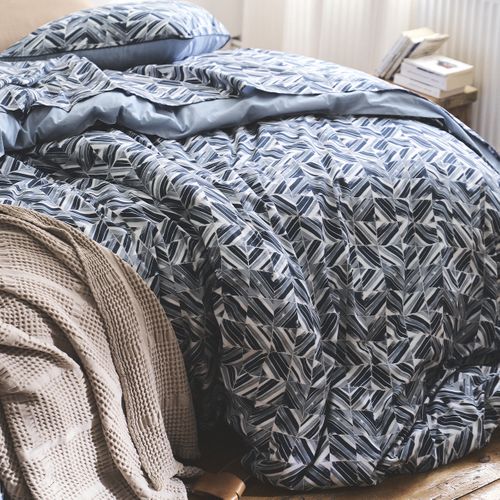 Housse de couette en percale de coton blanc à motifs bleus 260x240 cm Agatha | Maisons du Monde
