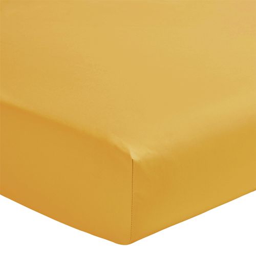 Drap Housse Uni En Percale De Coton Jaune 160x200 Cm