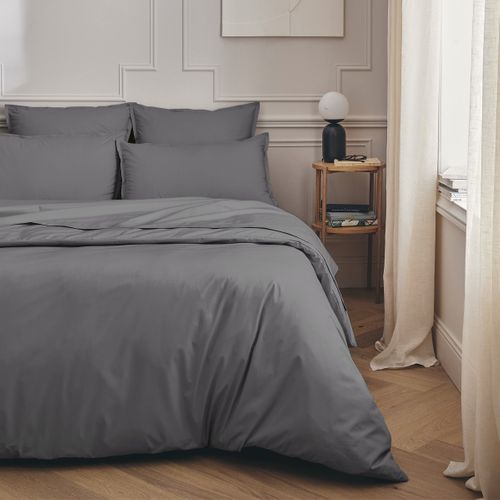 Drap Plat En Percale De Coton Gris 270x300