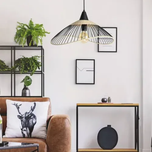 Suspension Rotin D.45 KASTELI Noir & naturel vue d'ambiance 1