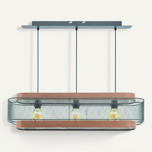 Barre suspension 3 lumières TAIGA Noir/bois vue de face