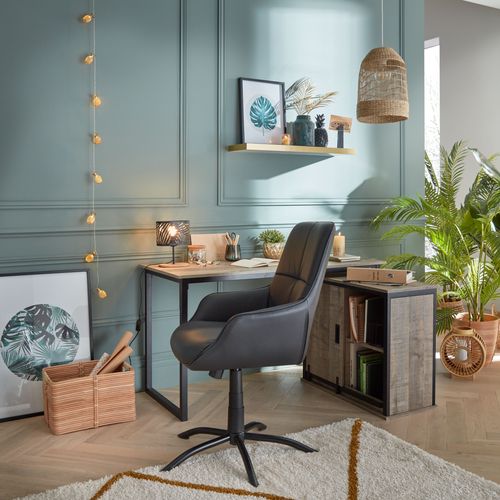 Lampe socle bois métal H.25 cm ASMARA Noire