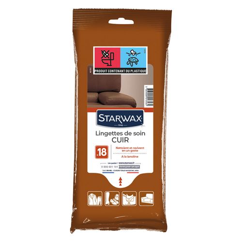 Lingettes jetables pour cuir STARWAX Lingette Soin du Cuir x18 vue de face