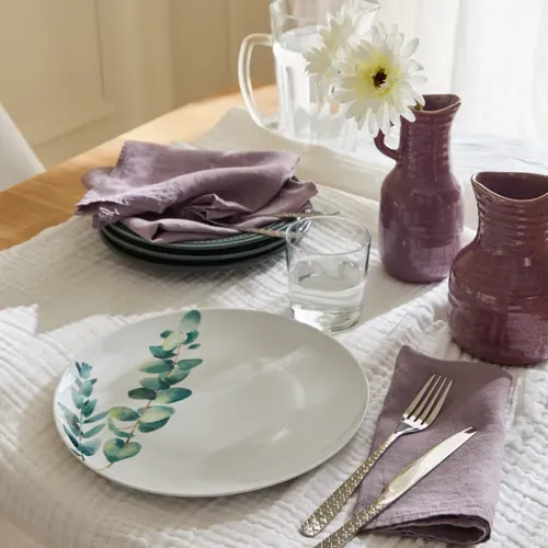 Assiette plate Ø 26,5 cm BOTANIK Blanc et vert vue d'ambiance 1