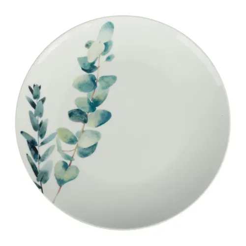 Assiette plate Ø 26,5 cm BOTANIK Blanc et vert vue de face