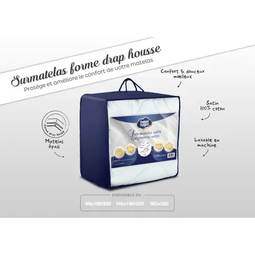 Surmatelas Luxe 160x200 Cm - Moelleux Et Confortable - Enveloppe 100% Coton - Lavable