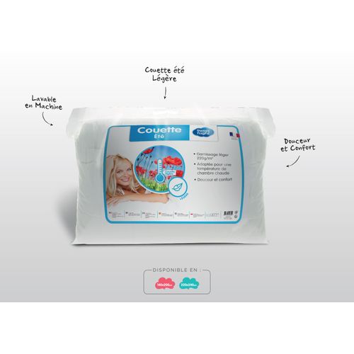 Couette été 220g/m² - 140x200 Cm - Fine Et Légère - Confort - Lavable - Enveloppe 100% Microfibre