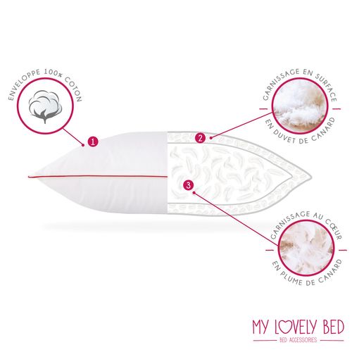 Oreiller 60x60 Cm Naturel - Garnissage Plume Et Duvet - Enveloppe 100% Coton - Gonflant Et Moelleux