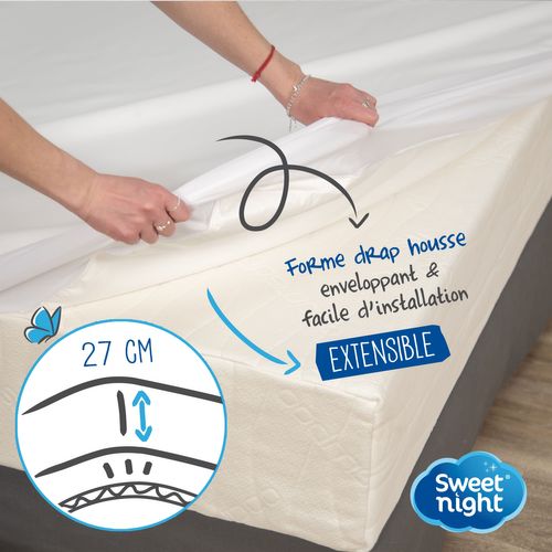 Protège Matelas 140x190 - Molleton 100% Coton - Senteur Linge Propre Aux Perles De Fleurs