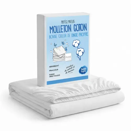 Protège Matelas 160x200 - Molleton 100% Coton - Senteur Linge Propre Aux Perles De Fleurs