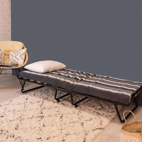 Lit Pliant M8 - 80x190 - Tissu Déco - Lattes Bois - Gain De Place