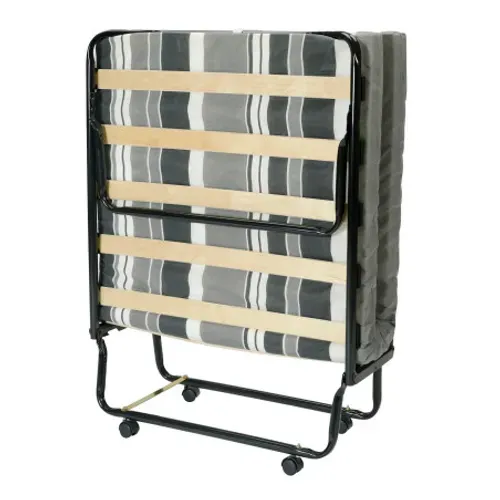Lit Pliant M8 - 80x190 - Tissu Déco - Lattes Bois - Gain De Place