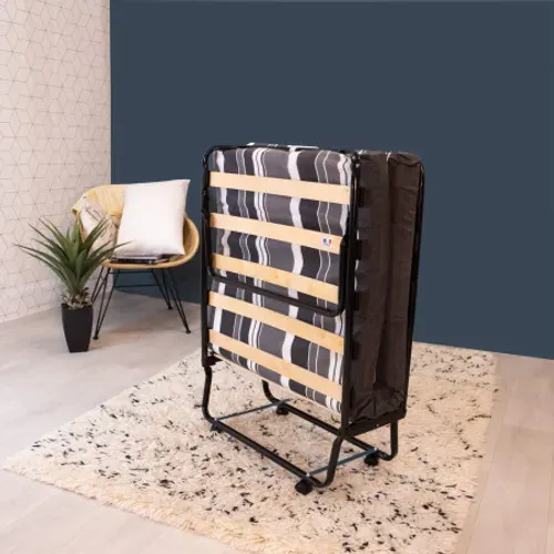 Lit Pliant M8 - 80x190 - Tissu Déco - Lattes Bois - Gain De Place