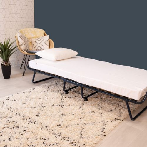 Lit Pliant M10 - 90x190 - Tissu Déco - 17 Lattes Bois - Gain De Place