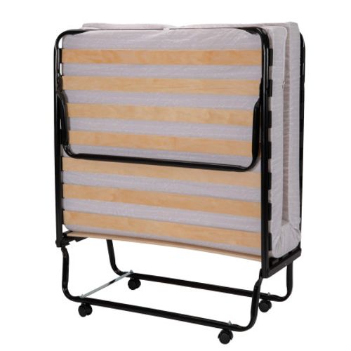 Lit Pliant M10 - 90x190 - Tissu Déco - 17 Lattes Bois - Gain De Place