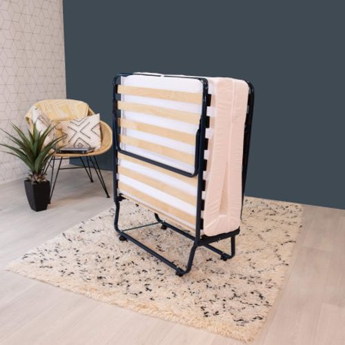 Lit Pliant M10 - 90x190 - Tissu Déco - 17 Lattes Bois - Gain De Place