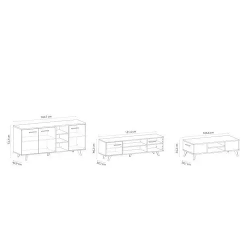 Ensemble Meuble TV + Table Basse + Buffet Wayne - Mélaminé - Chêne Brossé Et Noir