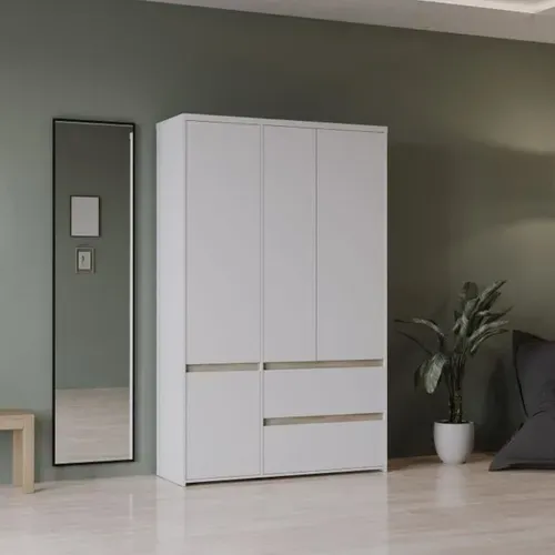 Armoire De Chambre - Clyde - Chene Kronberg / Blanc - 4 Portes - 138,2 X 50 X 220,5 Cm