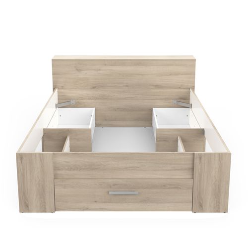 Lit 140x190 cm avec rangements POCKET imitation chêne