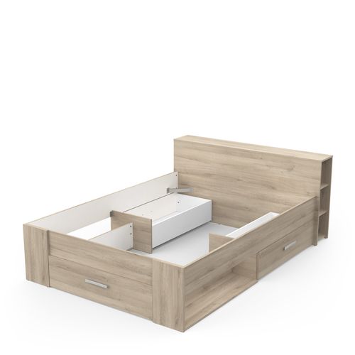 Lit 140x190 cm avec rangements POCKET imitation chêne
