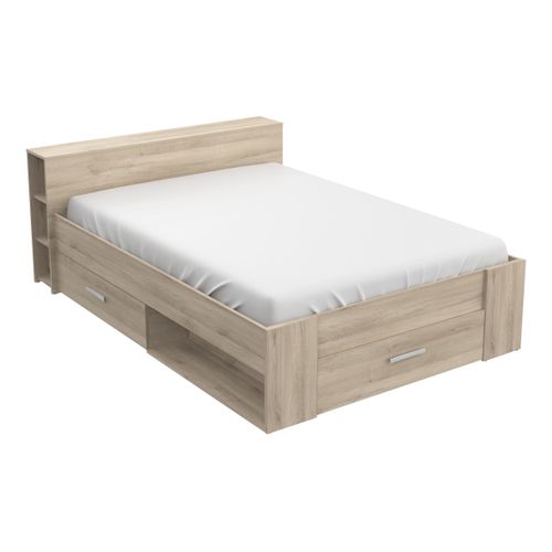 Lit 140x190 cm avec rangements POCKET imitation chêne