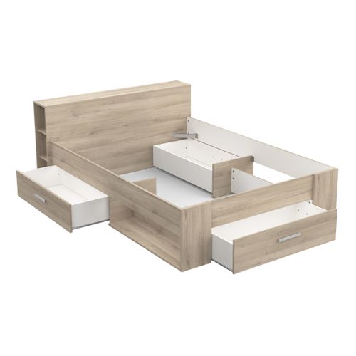 Lit 140x190 cm avec rangements POCKET imitation chêne