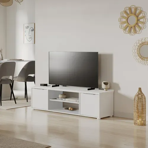Meuble TV L.150 cm AXELLE blanc vue d'ambiance 1