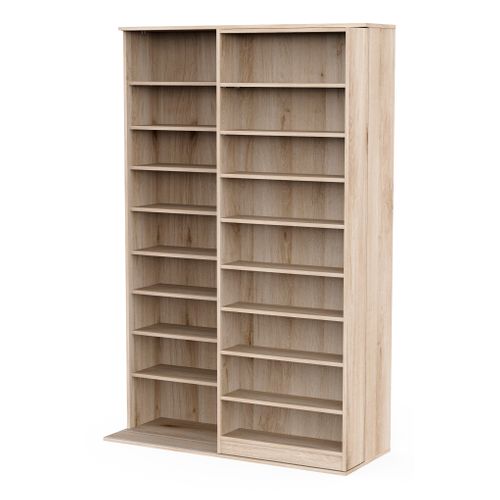 Bibliothèque avec rangement coulissant TIAGO imitation chêne vue 3/4