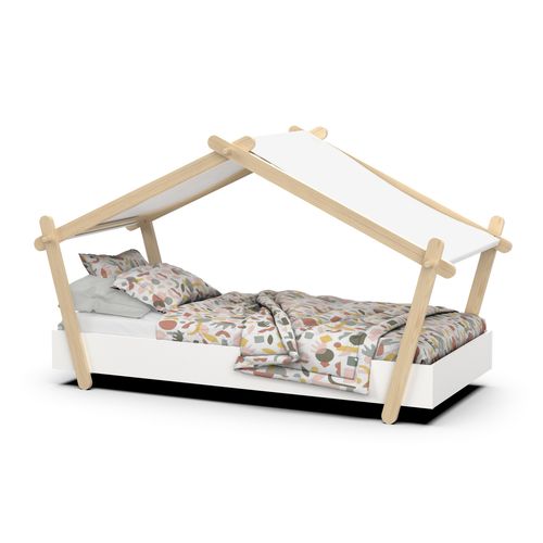 Lit cabane 90x200 cm MANOA blanc et bois