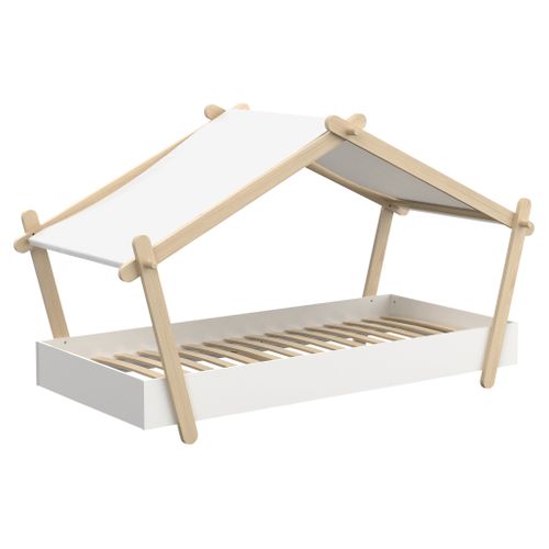 Lit cabane 90x200 cm MANOA blanc et bois